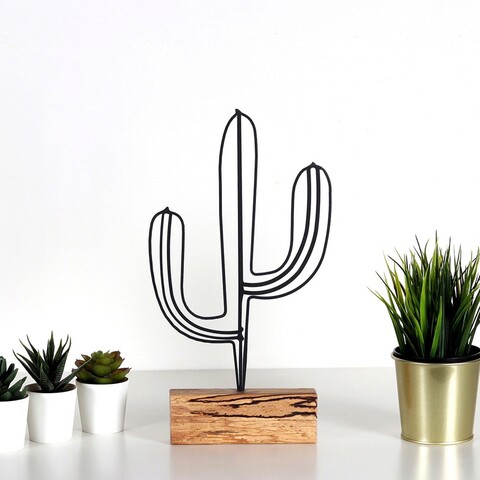 Decoratiune, cactus, 17x37x3.5 cm, metal, negru