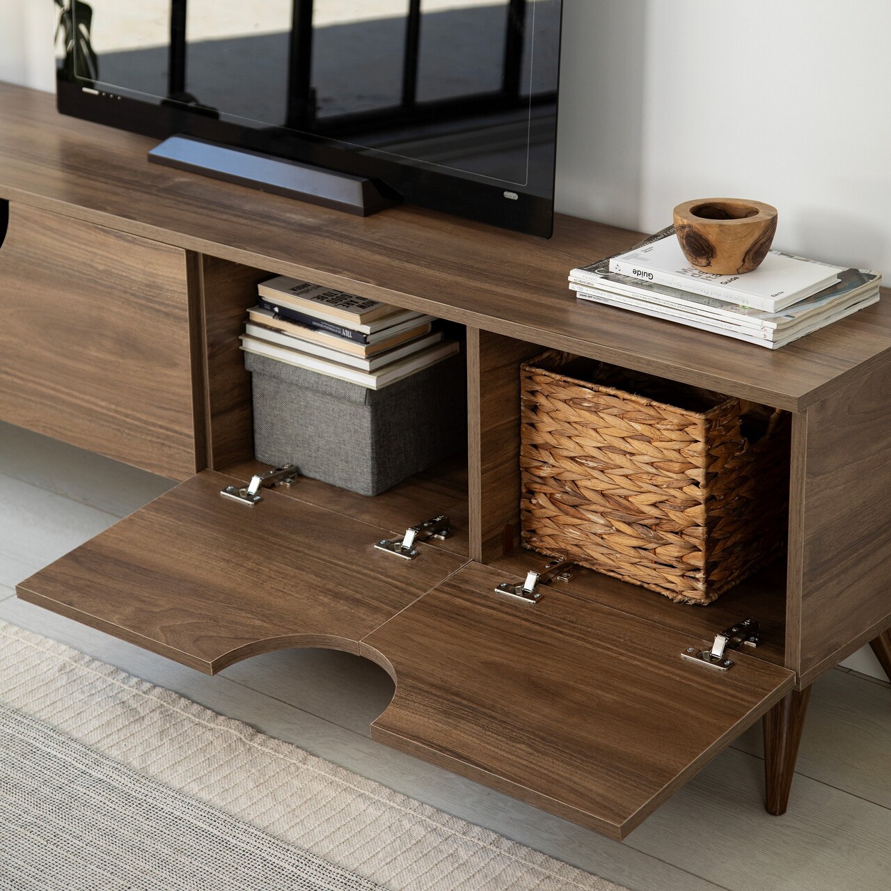 Comoda TV, Neostill, Grotte, 180x50x35 cm, Cadru: PAL MELAMINAT 100%., Maro - 2 | YEO