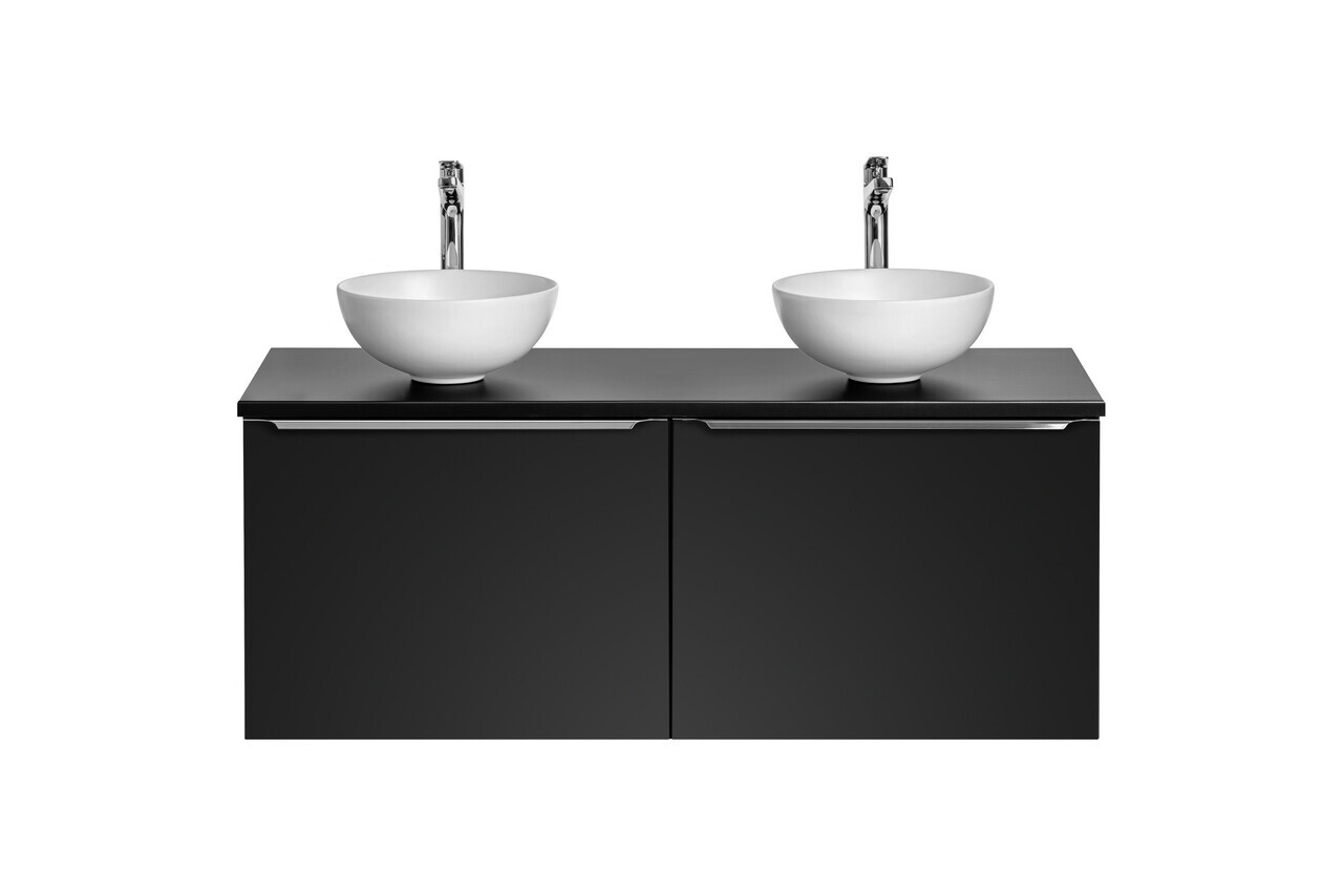 Set mobilier baie, dulap dublu si 2 lavoare, 120 cm Domi, Santa Fe Black, Comad, MDF/PAL laminat, negru mat — imaginea 2