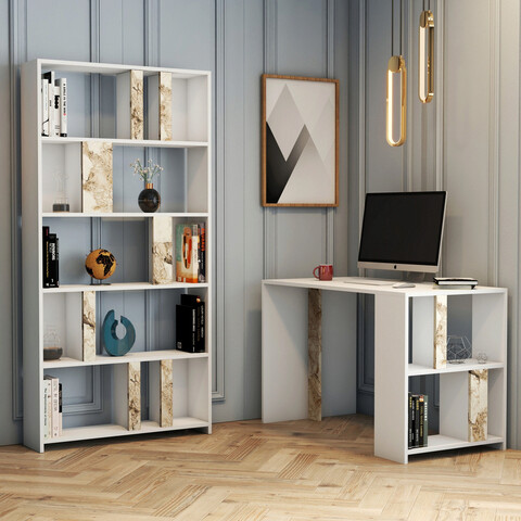 Set birou si biblioteca, hommy craft, lima, alb