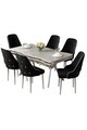 Set masa si scaune (7 piese), Hanah Home, Vae, Model de marmură albă / Crom / Negru