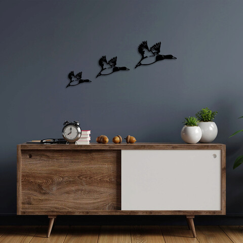 Decoratiune de perete, ducks, metal, 16 x 11 cm, negru