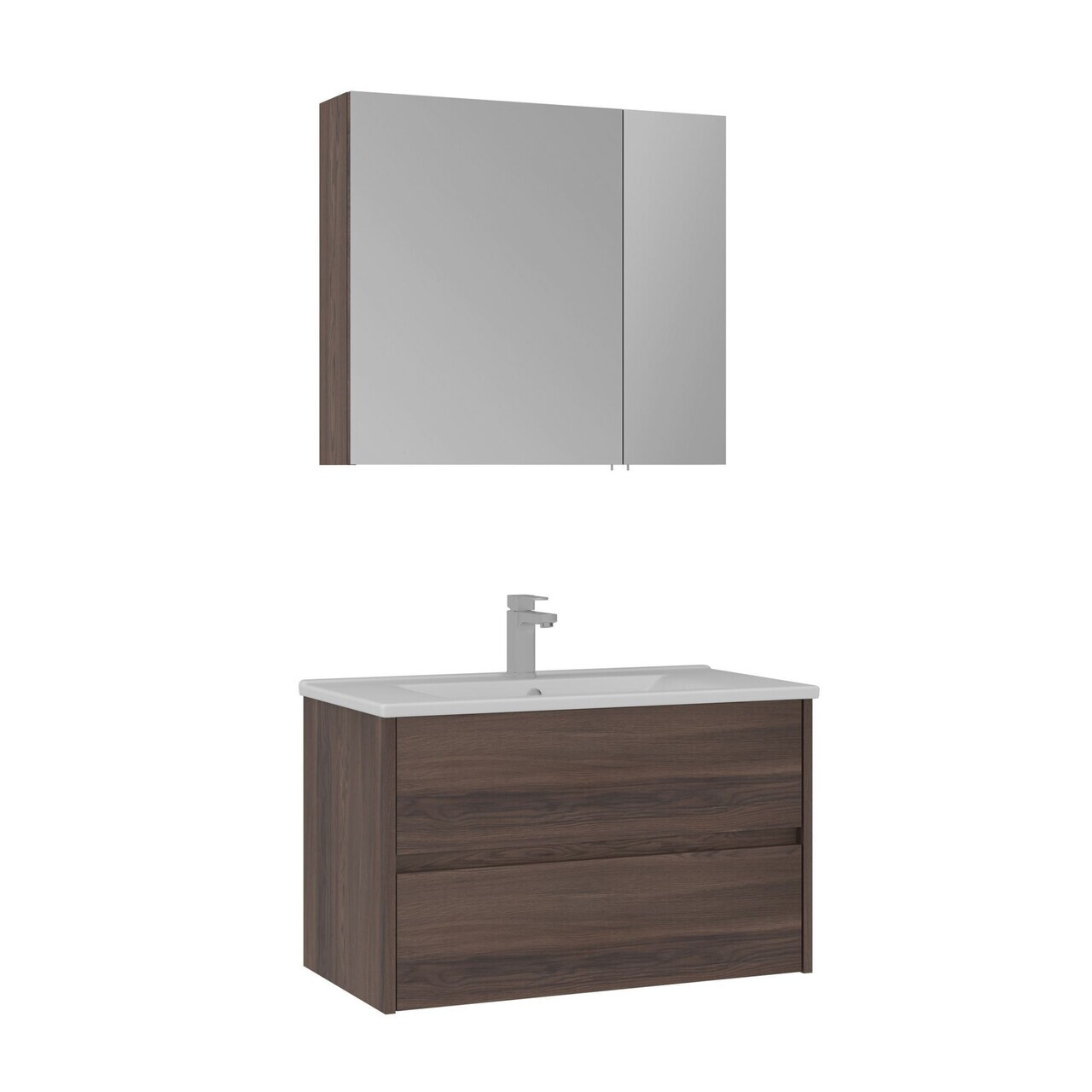 Set Dulap de Baie cu Chiuvetă și Oglindă (2 Piese), Hanah Home, Side 85 v2, Maro — imaginea 4