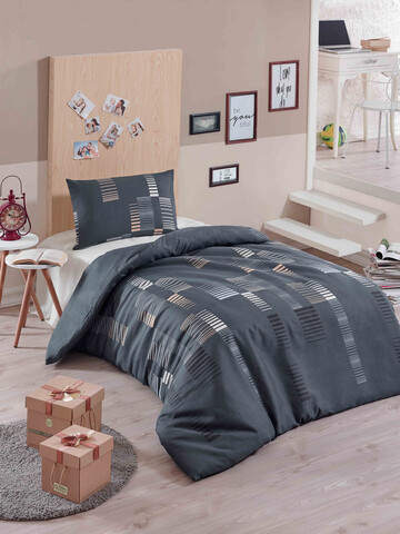 Lenjerie de pat pentru o persoana, Trace - Anthracite, Eponj Home, 65% bumbac/35% poliester