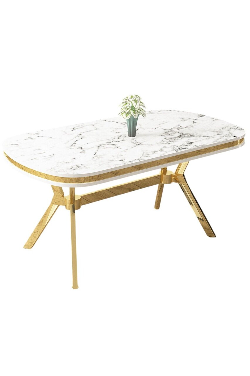Masa, Hanah Home, Jita, 168x76x90 cm, Model de marmură albă / Auriu — imaginea 2