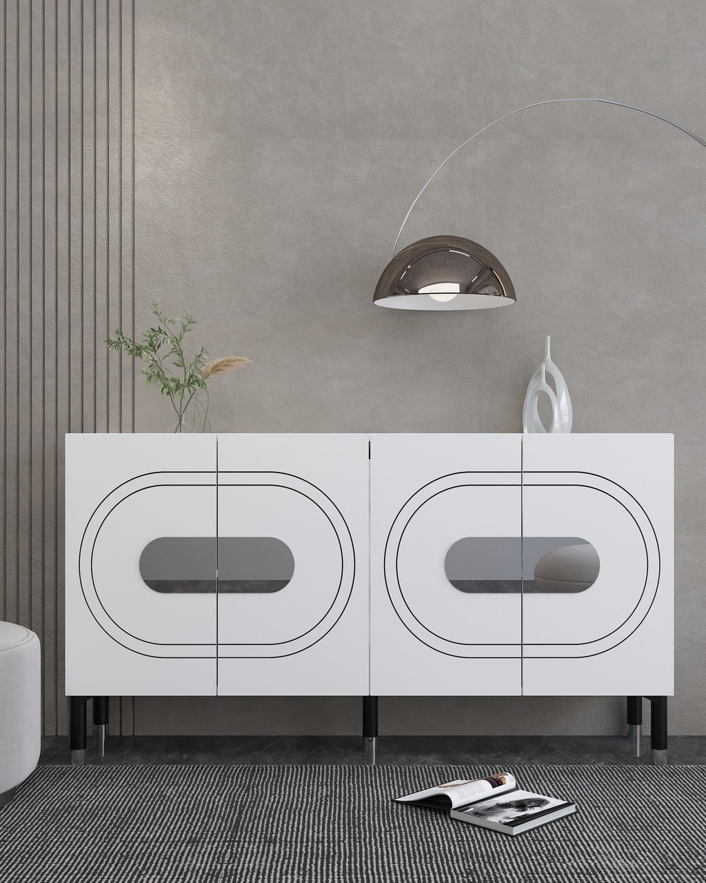 Consola, Hanah Home, Demet, 150x75x35 cm, PAL , Alb / Argintiu