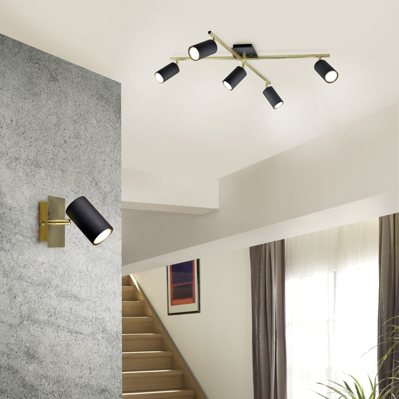 Plafoniera Marley, TRIO, 77.4x57.4x22.4 cm, 35W, 5x GU10, metal, negru/auriu