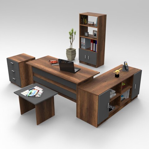 Set Mobilier Pentru Camera De Studiu, 5 Piese, Locelso, VO15 – BA, Pal Melaminat, Maro/antracit