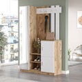 Dulap cu pantofar, cuier si oglinda DD7-AW, Locelso, 113.6x37.5x179.7 cm, PAL, natural/alb
