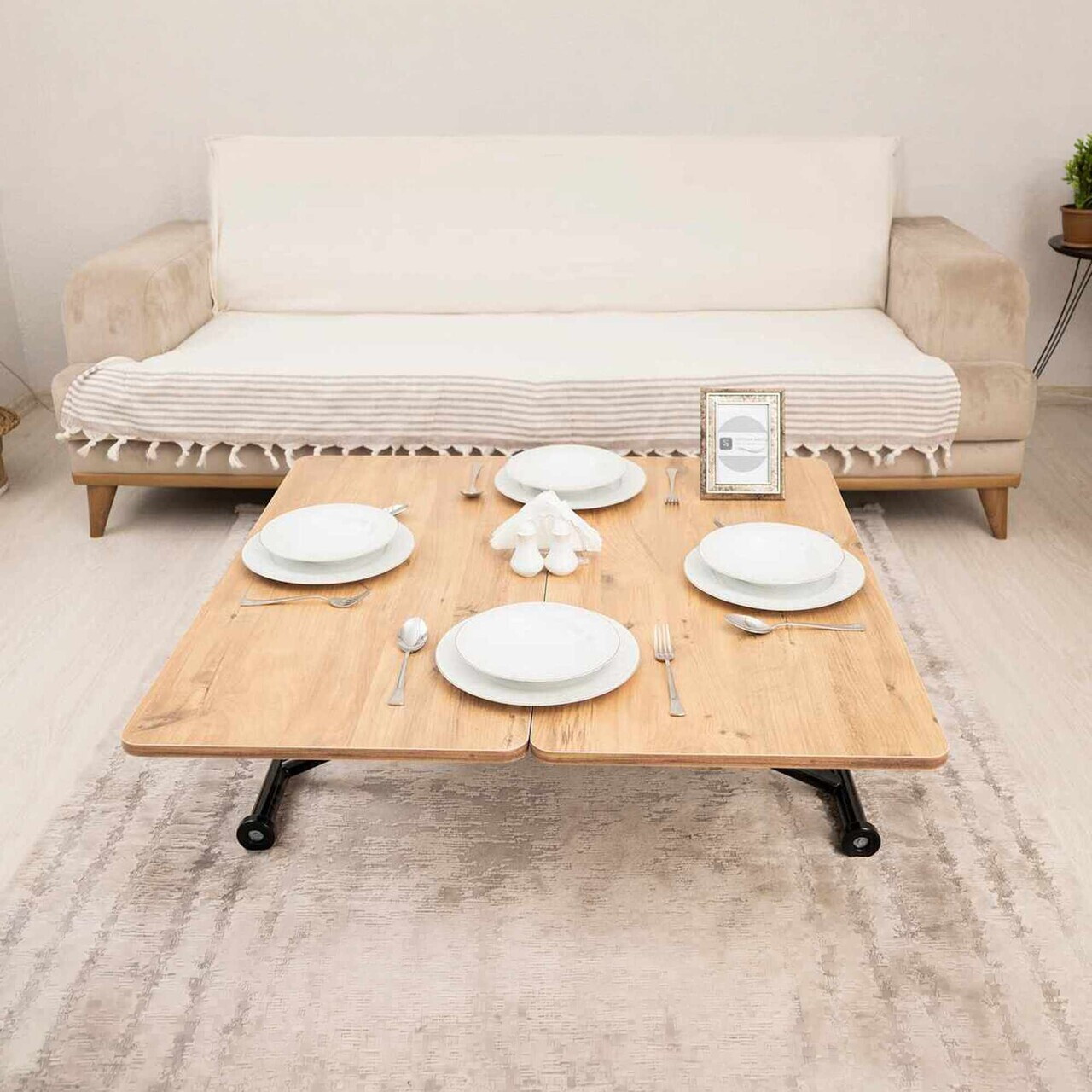Masuta de cafea, Hanah Home, Mini Juppo Ext, MDF, Pin / Negru — imaginea 4
