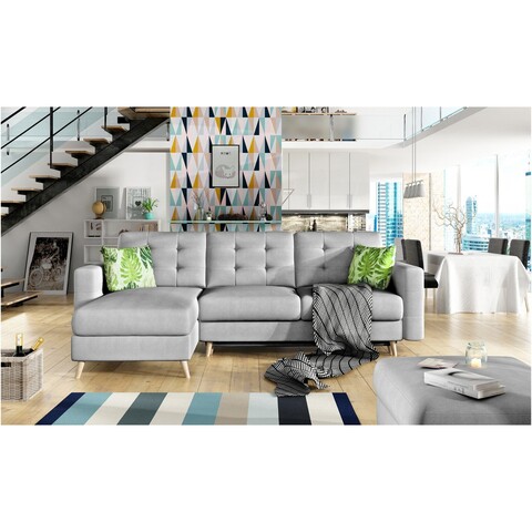 Coltar extensibil reversibil 3 locuri ELTAP, AsgL-12, Asgard, 248x162x93 cm, lemn/poliester, gri deschis