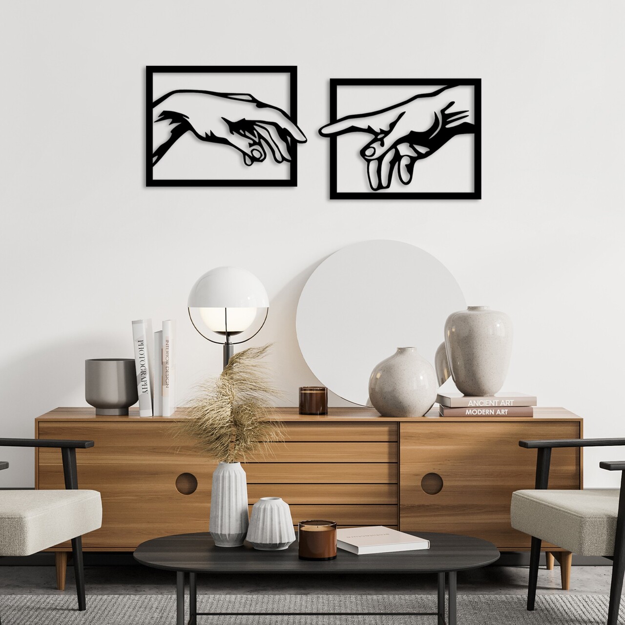 Decoratiune de perete, Hands, Dimensiune: 36 x 49 cm (2 bucăți), Negru - view 4
