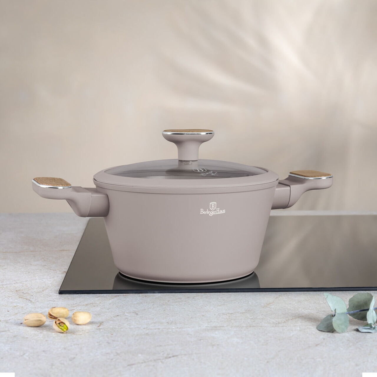 Oala cu capac Berlinger Haus, Taupe Nordic, 20 cm, 2.6 L, aluminiu forjat, taupe mat/natur - imagine 3