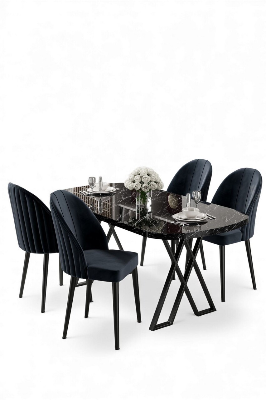 Set masă și scaune (5 bucăți), Hanah Home, Kaye, Marmură neagră / Antracit - view 2