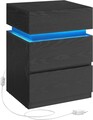 Noptiera cu 3 sertare si iluminare LED, Vasagle, 40x35x55 cm, MDF, negru
