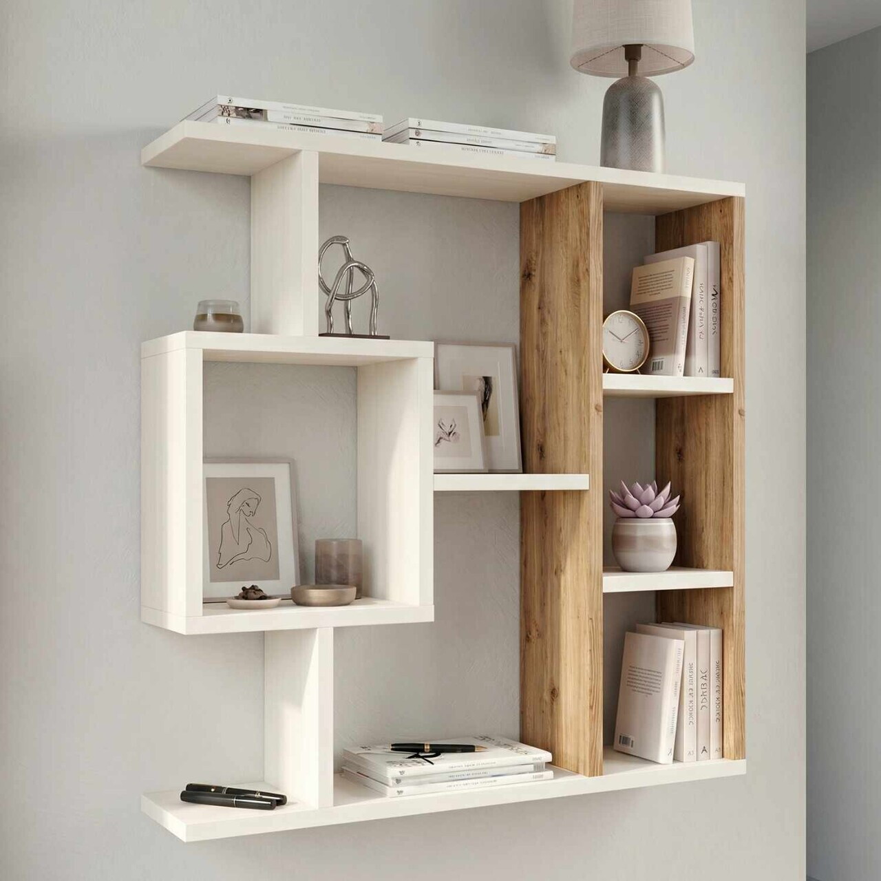 Corp biblioteca, Hanah Home, Yegane, 70.9x74.5x19.7 cm, Pin Atlantic / Alb — imaginea 3