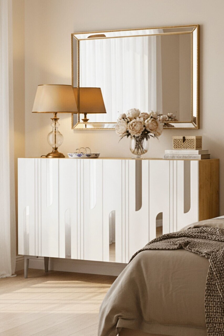 Consola, Hanah Home, Nota 120, 120x75x32 cm, Stejar Safir / Alb / Argintiu — imaginea 3