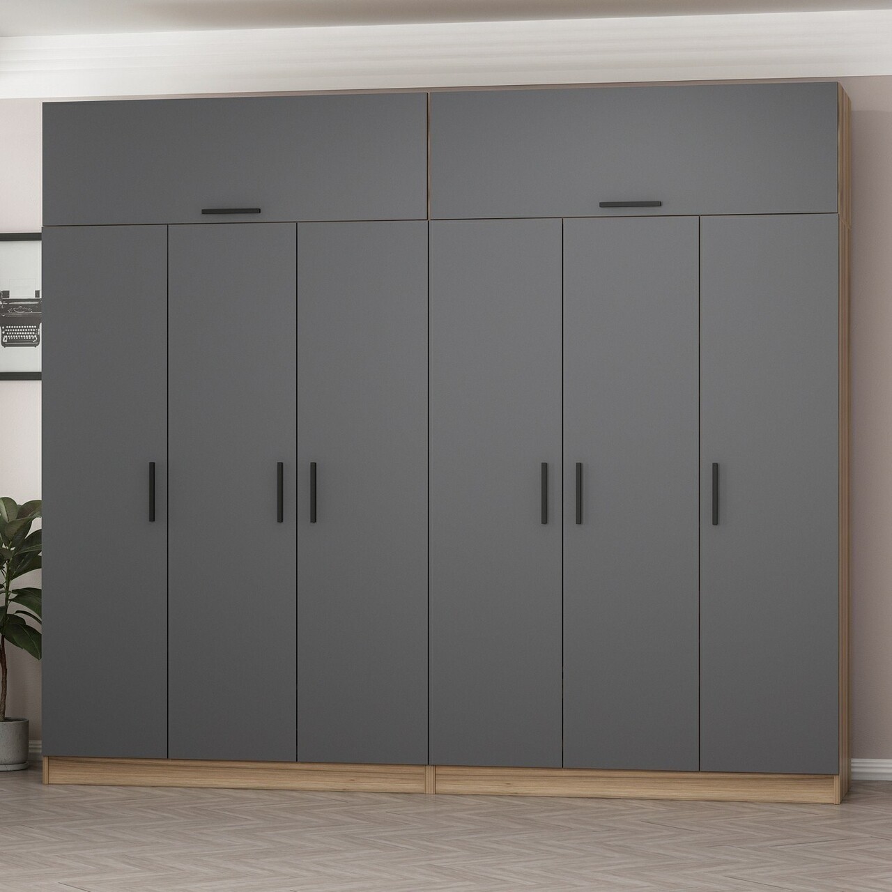 Dulap pentru haine, Minerva, Kale, 270x235x52 cm, PAL, Antracit - 2 | YEO