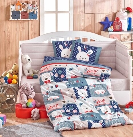 Lenjerie de pat pentru copii, 4 piese, 100% bumbac poplin, Hobby, Snoopy, bleumarin