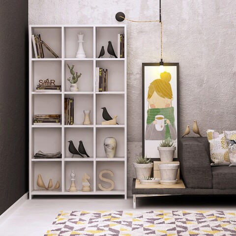 Corp biblioteca, mod design, pritone, 90x160x25 cm, alb