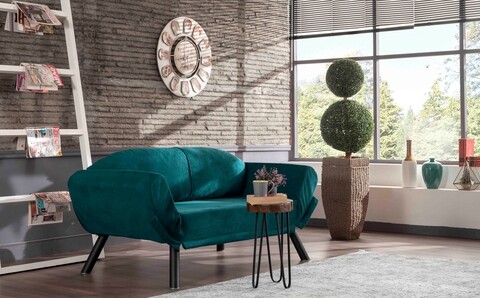 Canapea Extensibila Genzo, Futon, 2 Locuri, 177x81x87 Cm, Metal, Petrol Blue