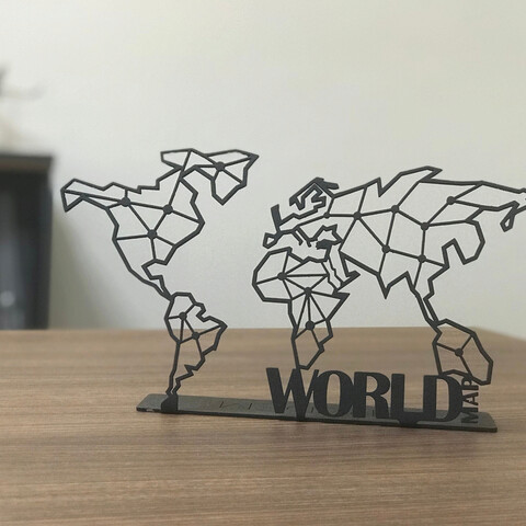 Decoratiune, world map pod, 30x16 cm, metal, negru