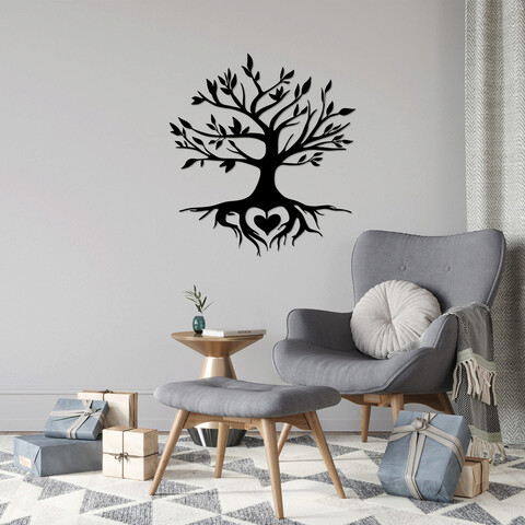 Decoratiune de perete, tree and heart, metal, dimensiune: 67 x 79 cm, negru