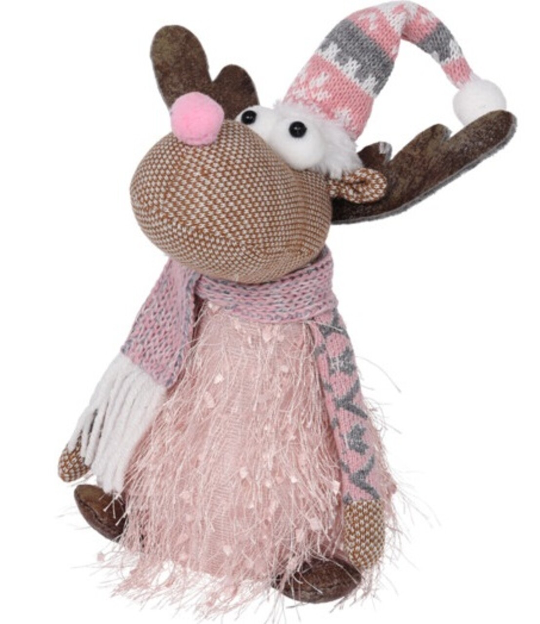 Decoratiune luminoasa Reindeer w simple scarf, 14x22 cm, poliester, roz/gri