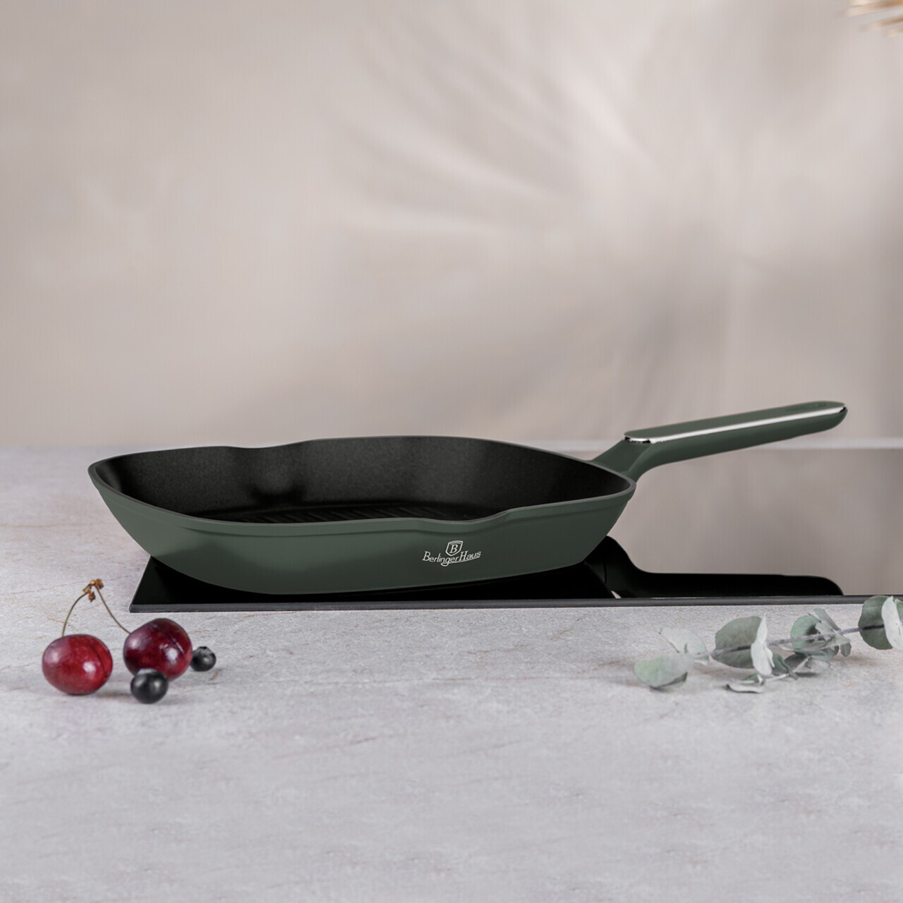 Tigaie grill Berlinger Haus, Matte Green, 28 cm, 2.1 L, aluminiu forjat, verde mat - imagine 3