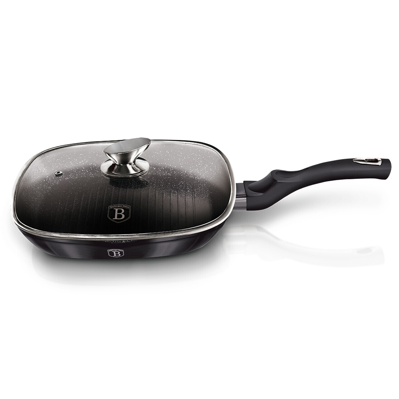 Tigaie grill cu capac Berlinger Haus, Carbon Pro, 28 cm, 2.1 L, aluminiu forjat, gri inchis - imagine 4