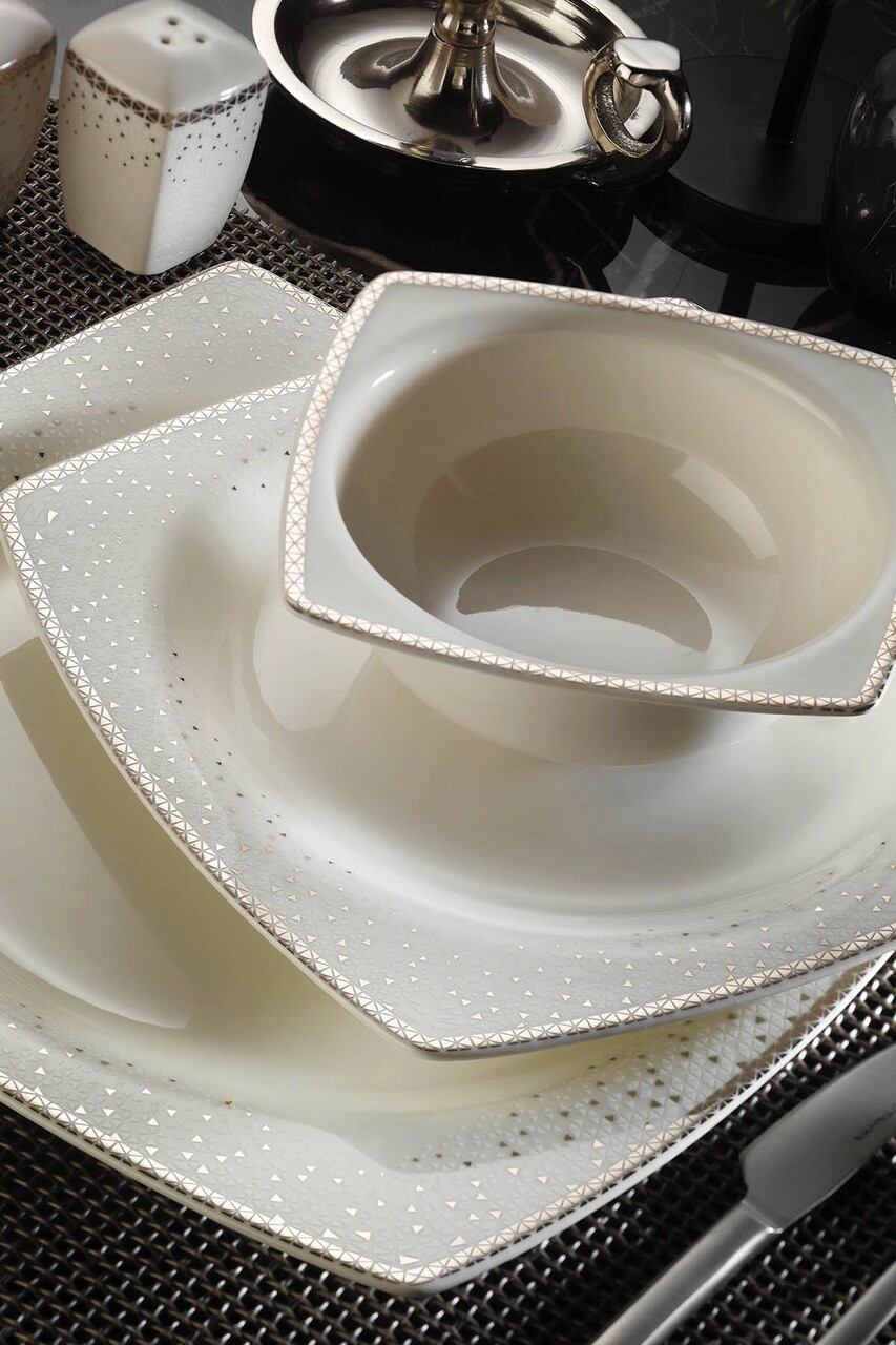 Serviciu de masa 62 piese BNMR62YT4301175020, Kutahya Porselen, portelan, alb/argintiu