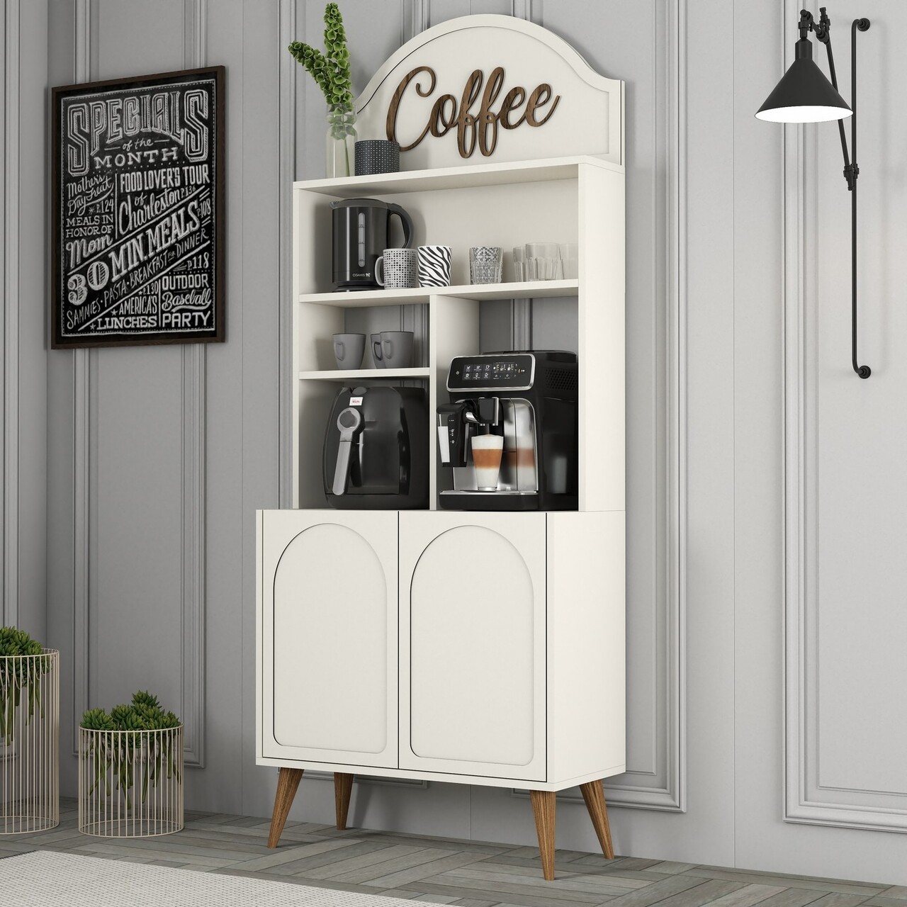 Dulap de bar pentru cafea, Hommy Craft, Lyon 80, PAL, Crema/Nuca - 2 | YEO