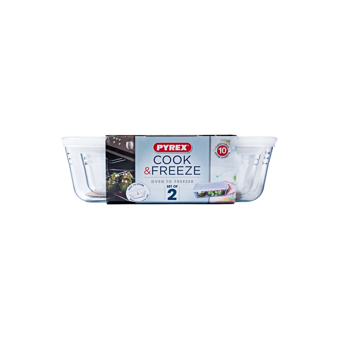 Set 2 caserole dreptunghiulare, din sticla termorezistenta, cu capac, 1,5L/2,6L, "Cook&amp;Freeze" - Pyrex - imagine 6