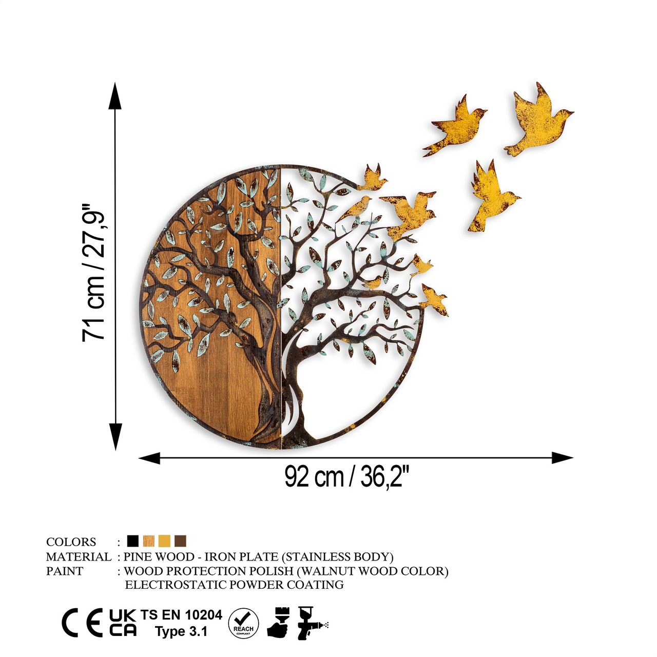 Decoratiune de perete, Tree And Birds, Lățime: 92 cm Înălțime: 71 cm Adâncime: 3 cm, Multicolor - view 8