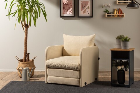 Canapea extensibilă cu 1 loc, Futon, 859FTN2879, Metal , Crem