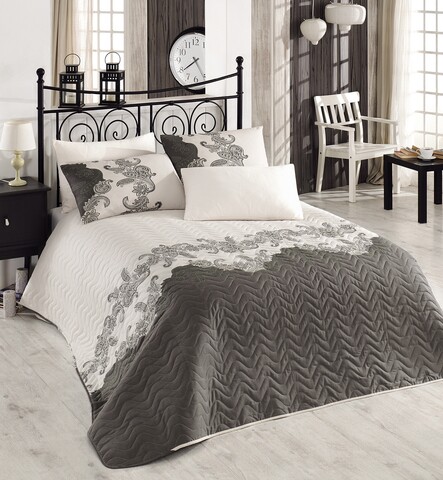 Set cuvertura de pat dubla matlasata, 3 piese, 220x240 cm, amestec bumbac, eponj home, mixscarlet, bej