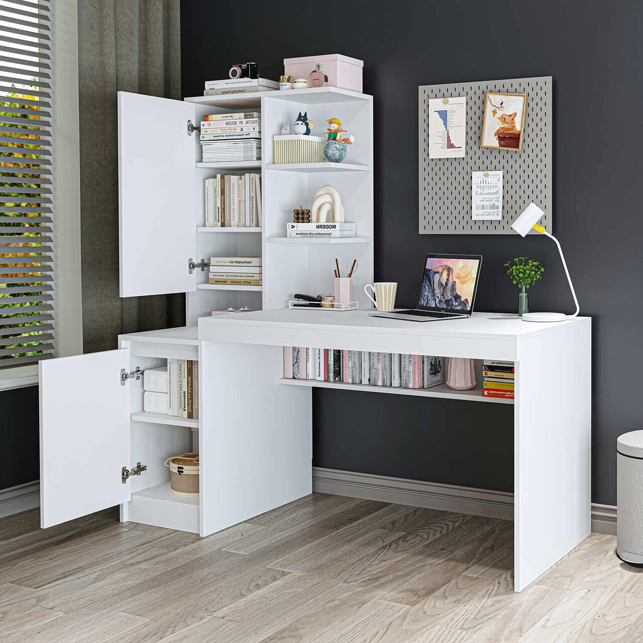 Birou, Hanah Home, Nora Left, 160x157.8x60 cm, PAL, Alb — imaginea 4