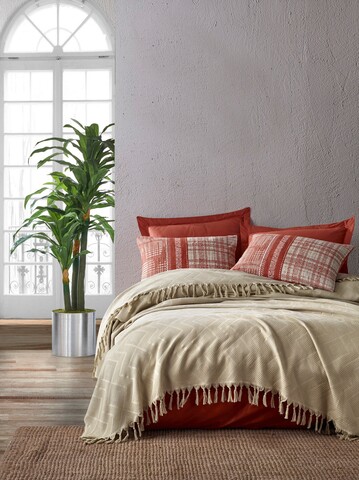 Set cuvertura de pat dubla Pique, 4 piese, 220x240 cm, 100% bumbac ranforce, Cotton Box, Origin, bej