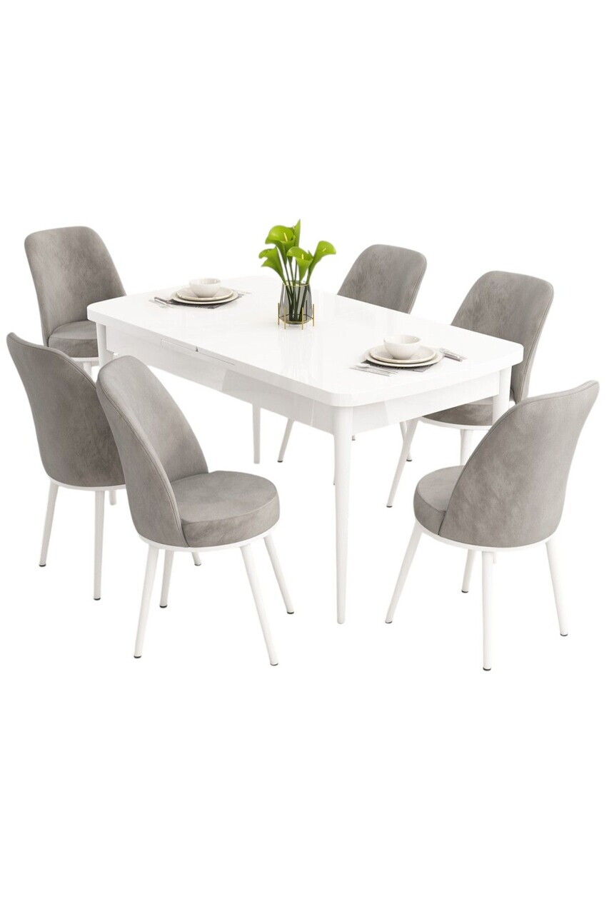 Set masa extensibila si scaune (7 piese), Hanah Home, Nix, Alb/Gri — imaginea 2