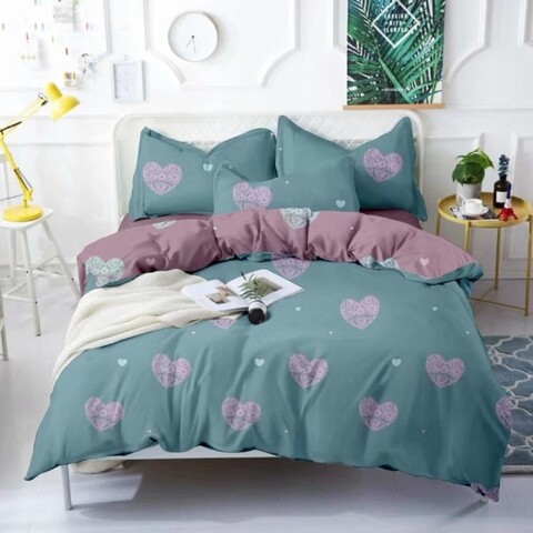 Lenjerie de pat dubla, king size, 4 piese, bs031, policoton, multicolor