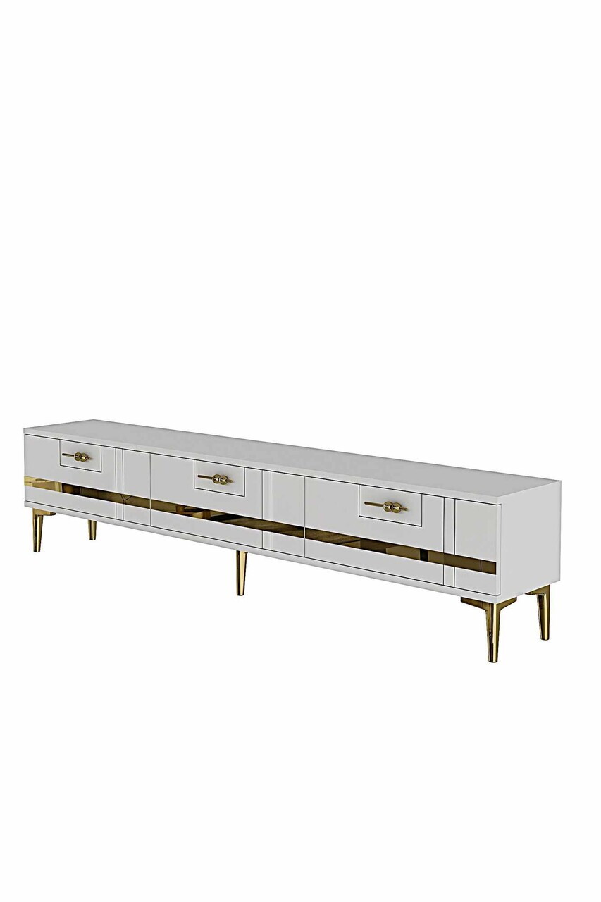 Comoda TV, Hanah Home, Ilay, 180x41x30 cm, Alb/Auriu — imaginea 6