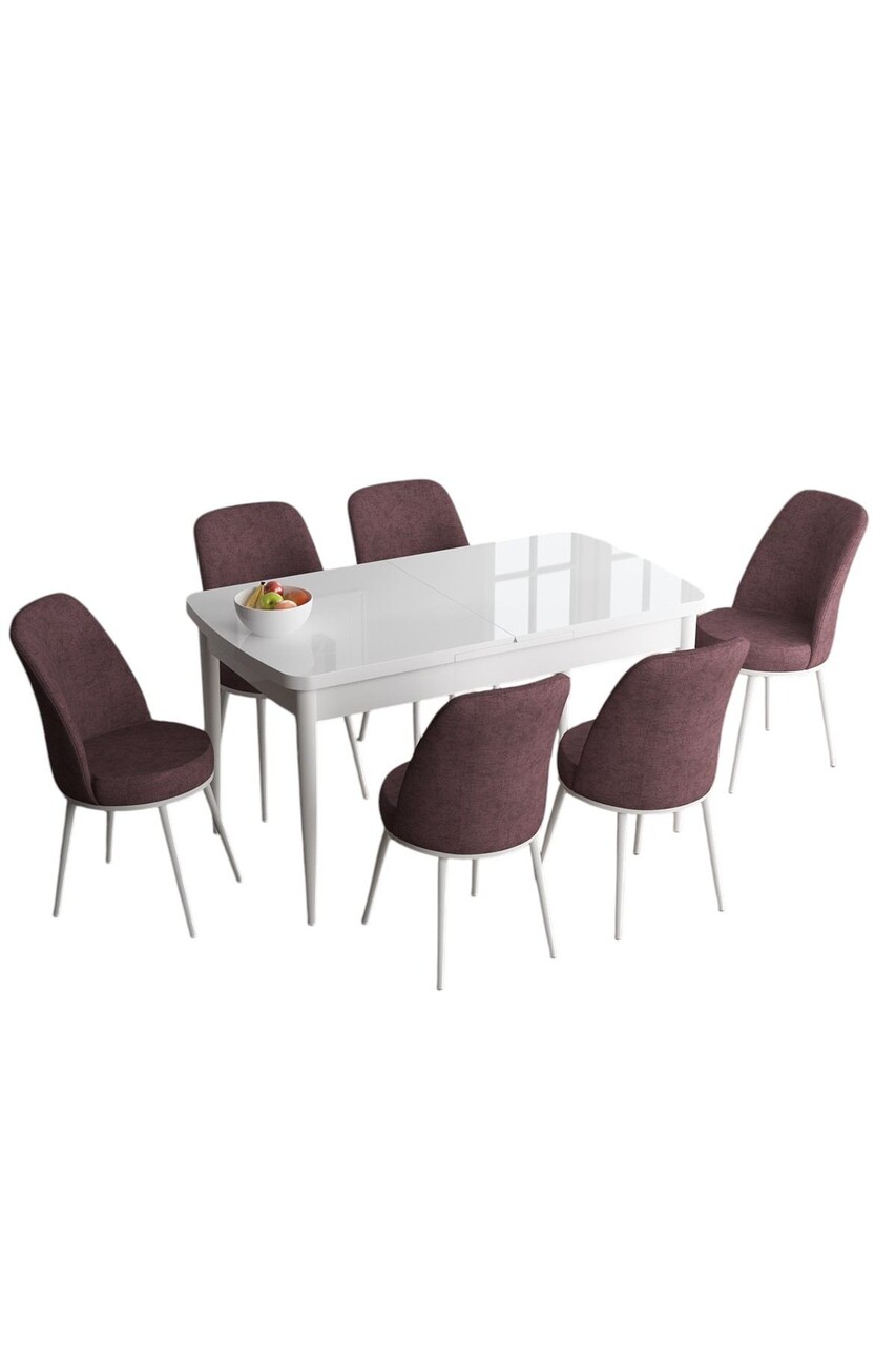 Set masa extensibila si scaune, Hanah Home, Han, Alb / Roz Păduros - view 2