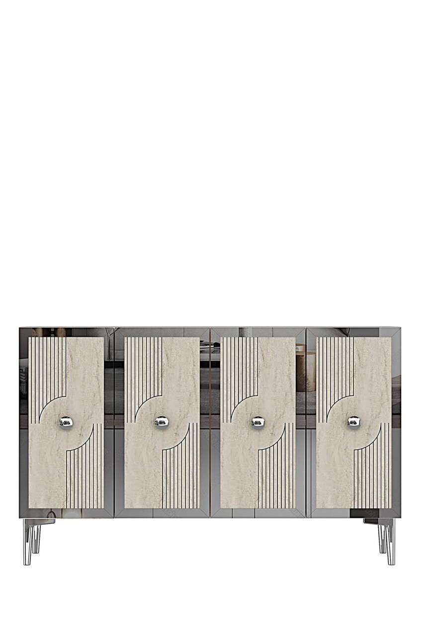 Consola, Hanah Home, Pega 120, 120x79x32 cm, White / Travertine / Silver - view 5