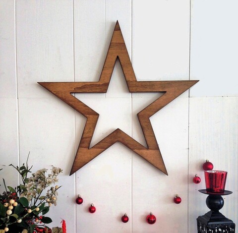 Decoratiune de perete, Wooden Star, 62x62x1.8 cm, Lemn , Nuc La Moneta