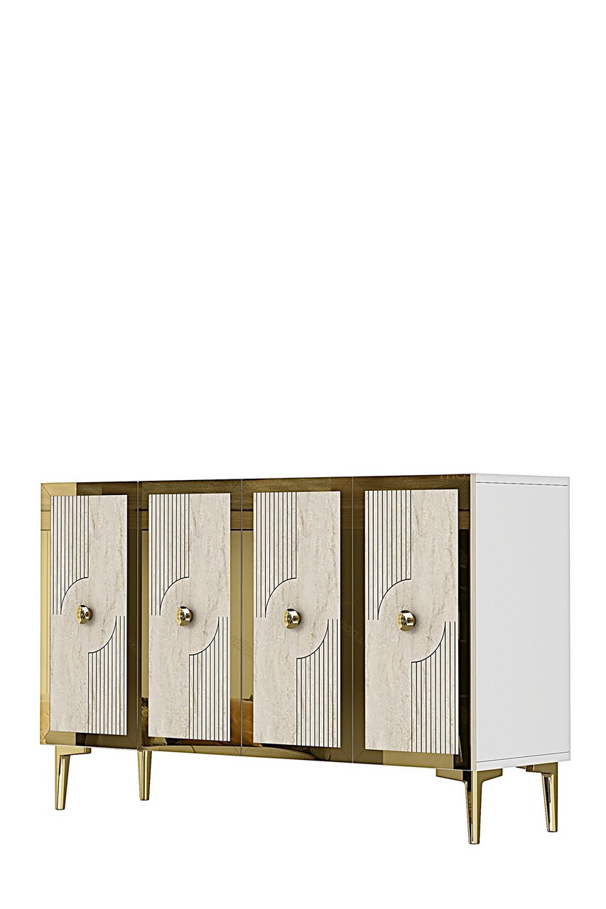 Consola, Hanah Home, Pega 120, 120x79x32 cm, White / Travertine / Gold - view 4