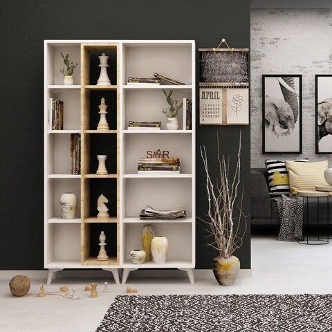 Corp biblioteca, mod design, potenza, 50x162x25 cm, stejar / alb