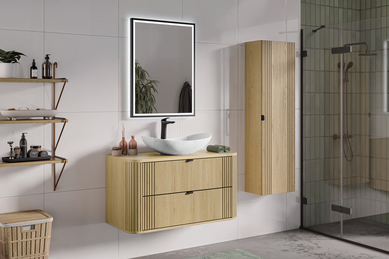 Dulap inalt cu usa, cu fixare pe perete, Ovalia Cremona, Comad,  40x25.4x140 cm, MDF/PAL laminat, stejar cremona — imaginea 12