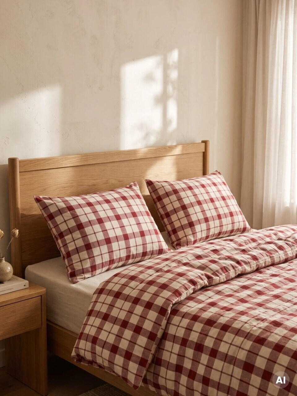 Lenjerie de pat King Size, Nordy, Homla, 200x220 cm, 3 piese, bumbac, rosu/alb