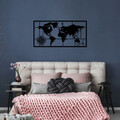 Decoratiune de perete, World Map Metal Decor 7, metal, 121 x 60 cm, negru