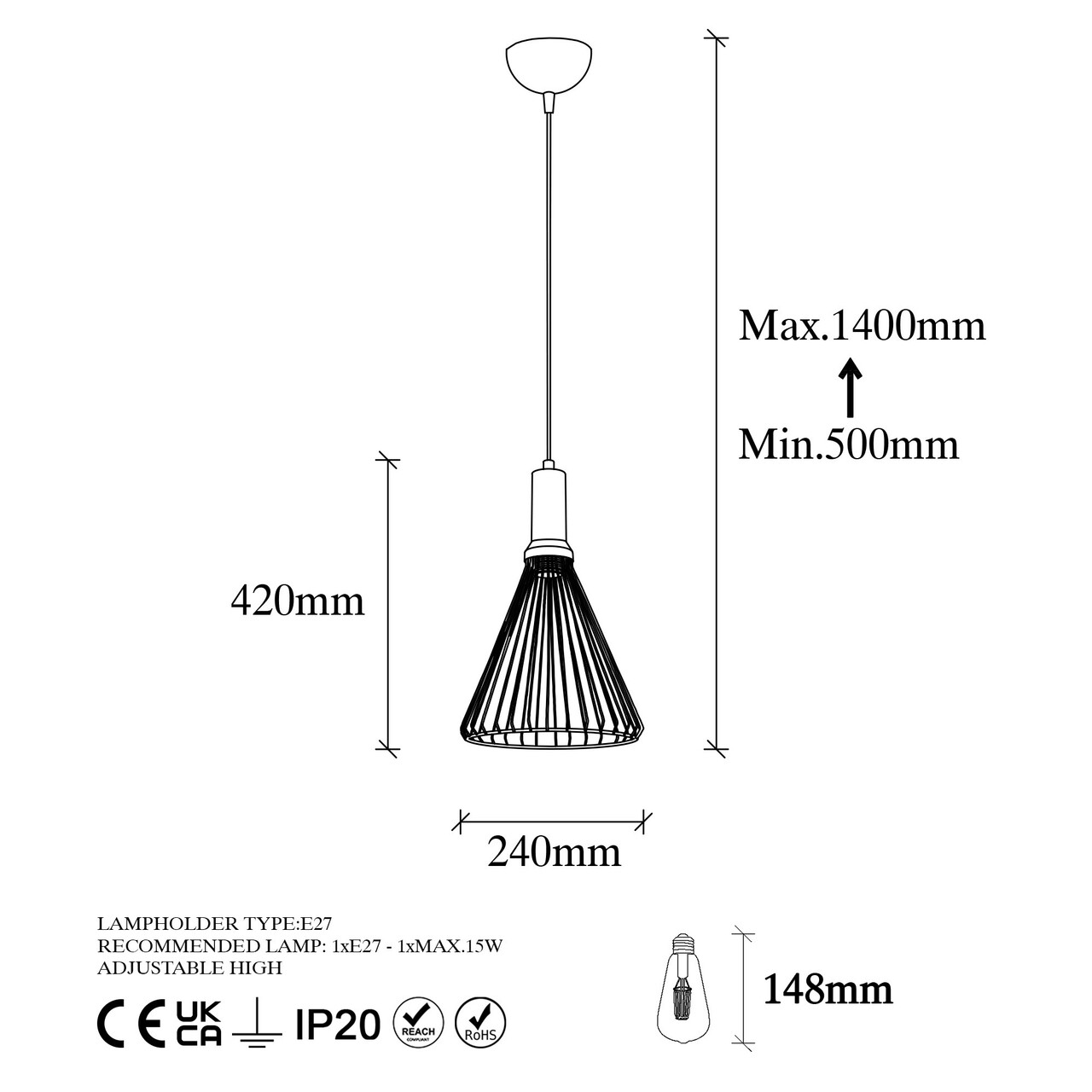 Lustra, Fulgor, 942FLG2140, Metal, Negru/Maro antic